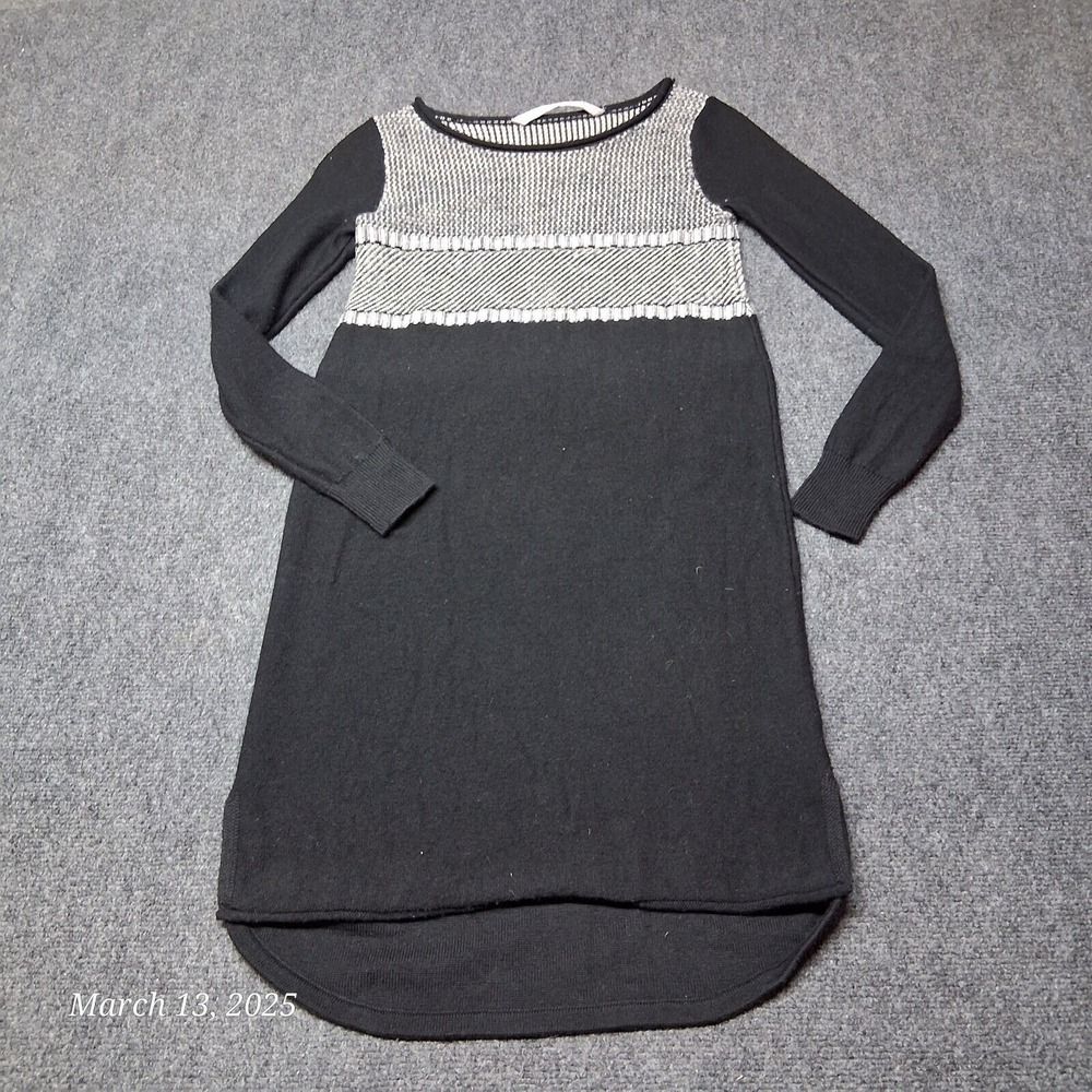 ATHLETA Wool Blend Sweater Weather LS Dress Black White Stripe Women's XXS